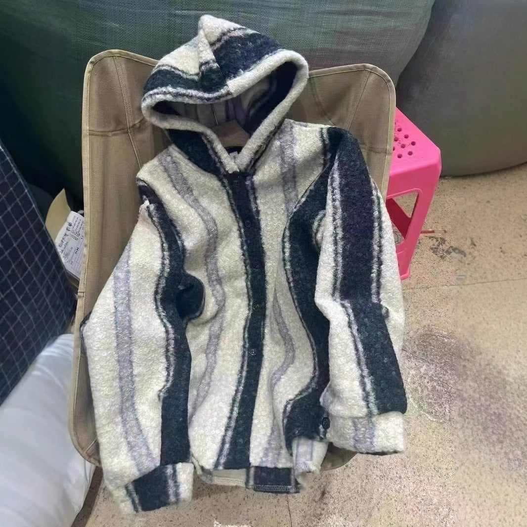 Seoul Stride Striped Woolen Coat