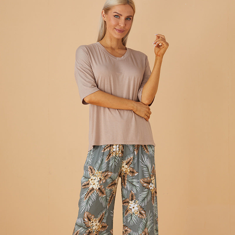Cropped Homewear Pajamas Suit Women's Cotton Silk