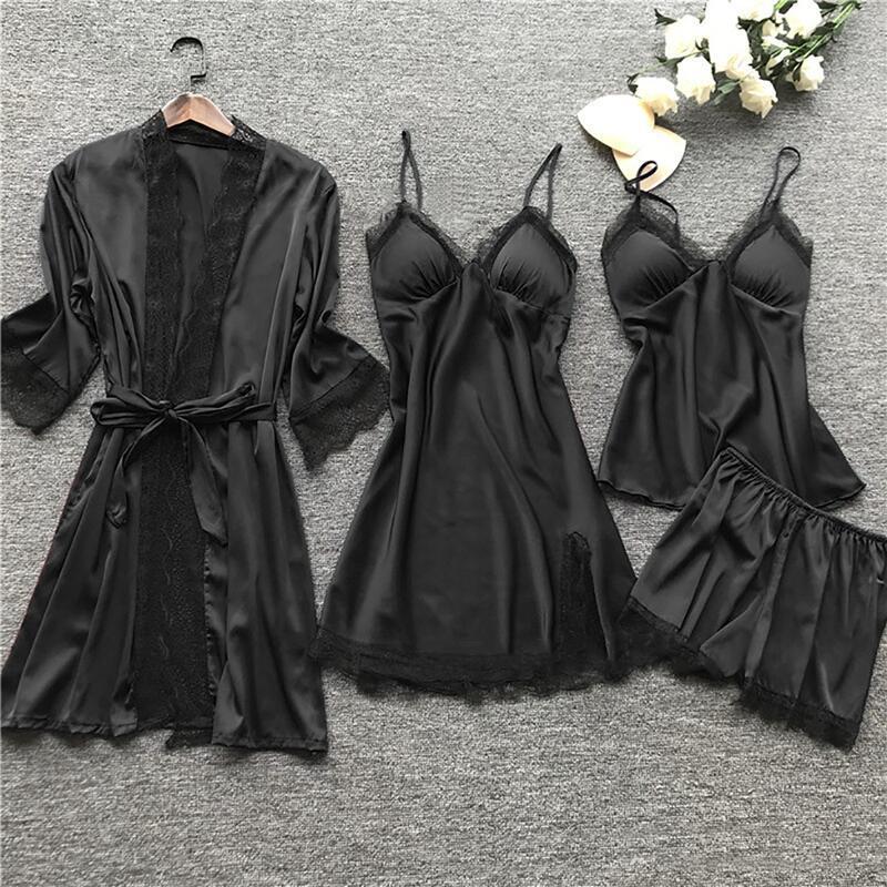 Silk pajama four piece set