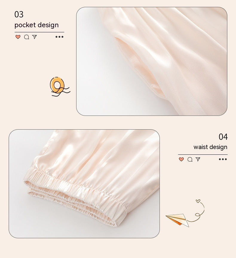 Women's Long-sleeved Ice Silk Thin Homewear Pajamas
