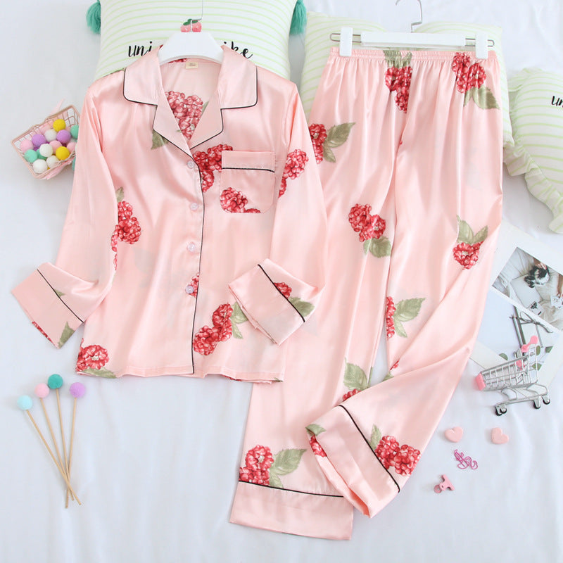 Long sleeved trousers ice silk pajamas suit