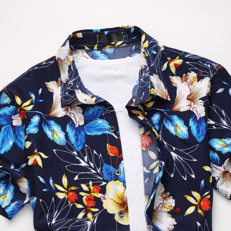 Men's shirt short sleeve large size milk silk flower shirt