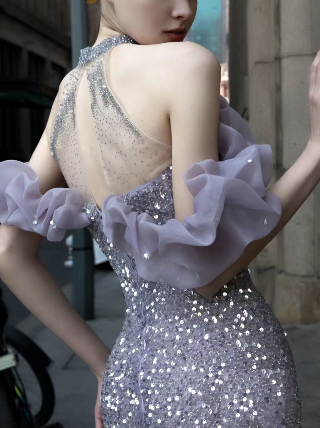 Celestial Muse – Beaded Fishtail Halter Gown