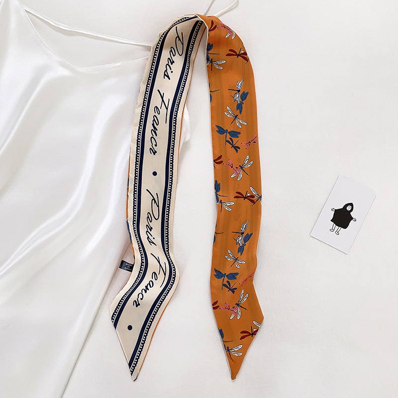 Double-sided Small Streamer Women Long Silk Scarf