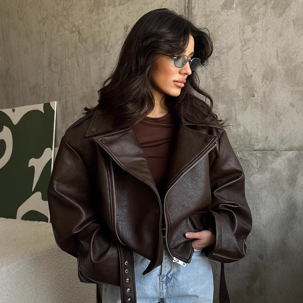 GraceLuxe™ Lace-Up Leather Coat