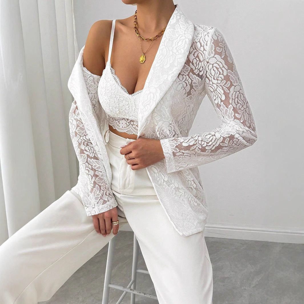 IvoryGrace Lace Embroidered Blazer