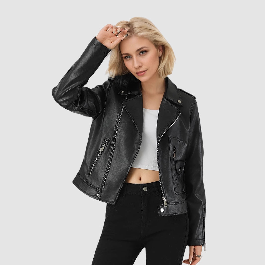 VeraLuxe Short Leather Coat