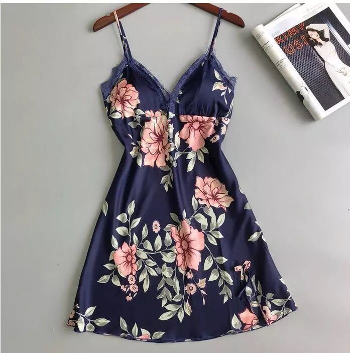 Ladies printed ice silk nightdress