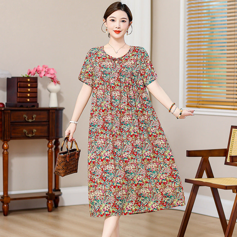 Loose Fat Mom Cotton Silk Long Skirt Cotton Summer