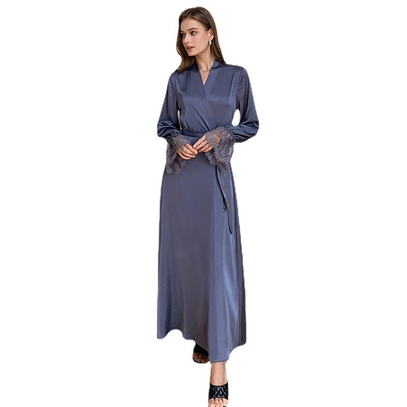 Women's Summer Thin Satin Ice Silk Pajamas Lace Stitching