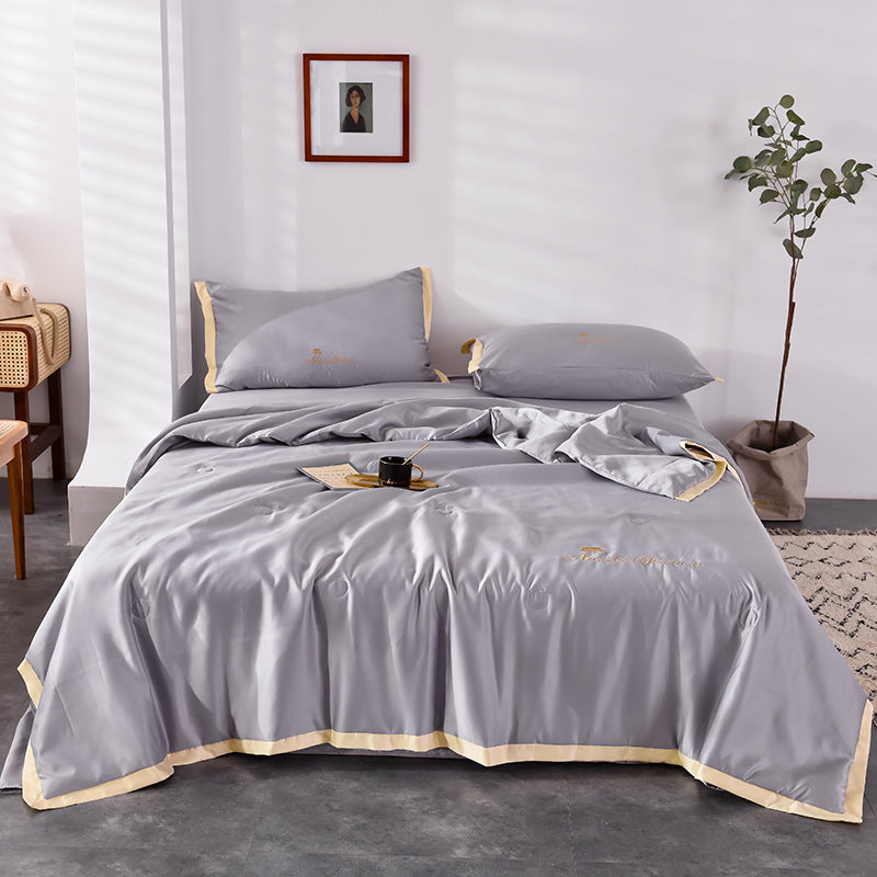 Simple Sheet Fitted Sheet Solid Color Embroidery Washed Silk Summer Quilt Set