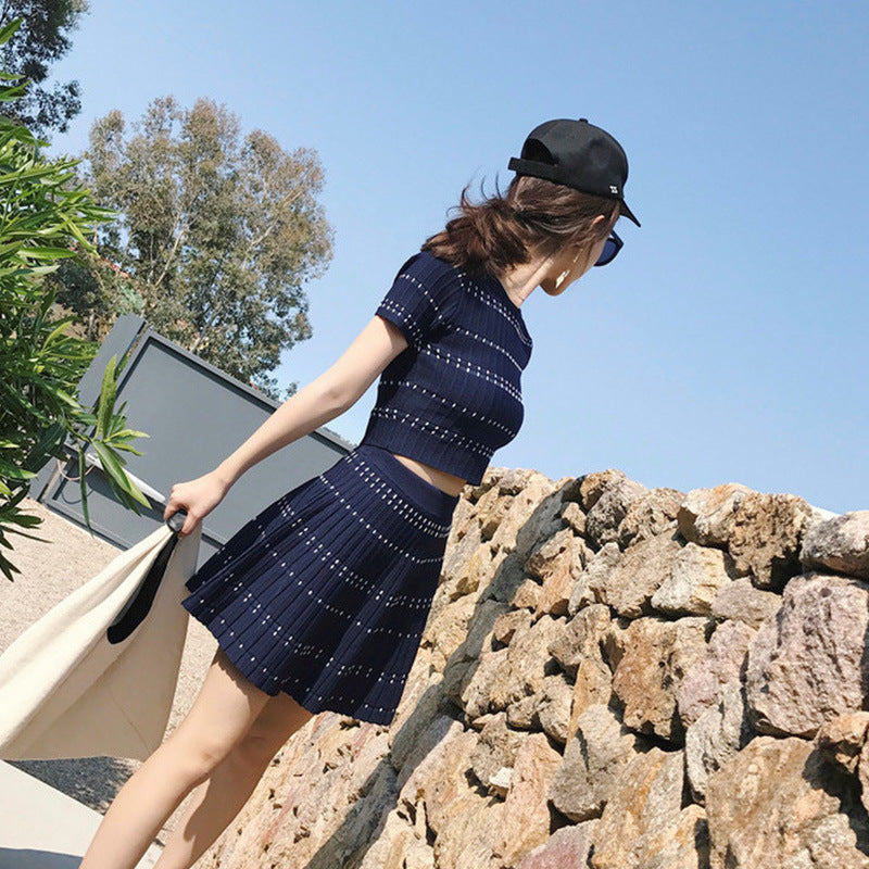 Short High Waist Ice Silk Knitted Dress Suit