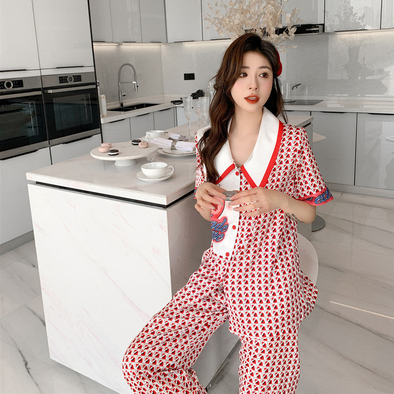 Silk Japanese Short Sleeved Suit Simulation Silk Trousers Cardigan Home Summer