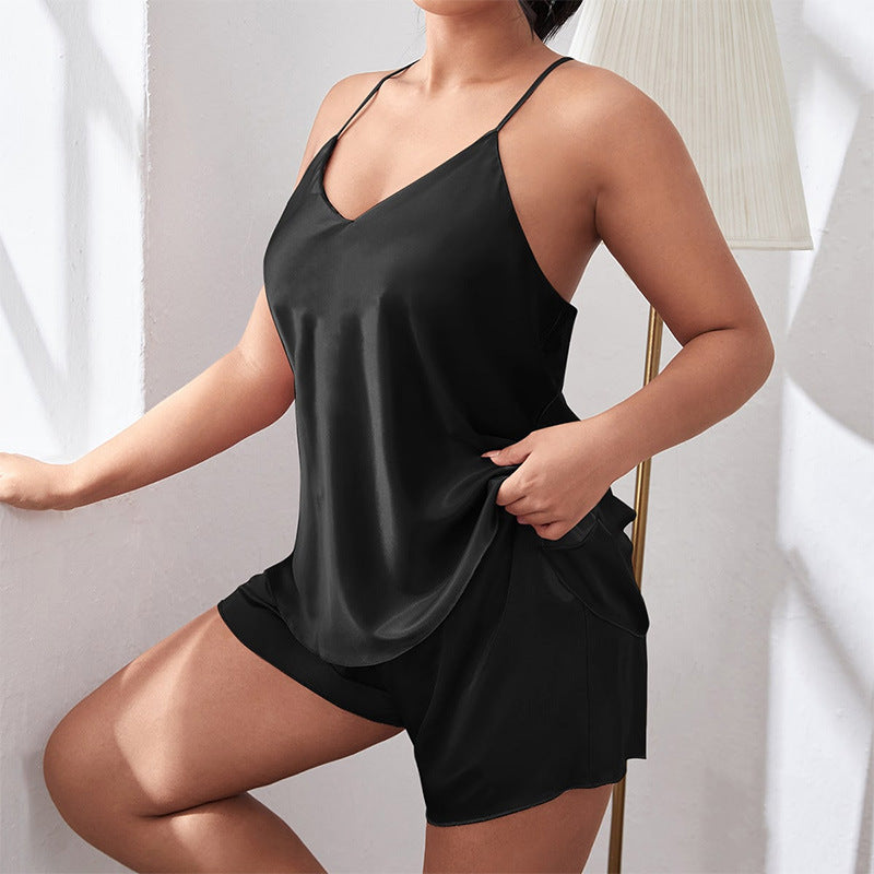 Women's Two Piece Imitation Silk Household Suit