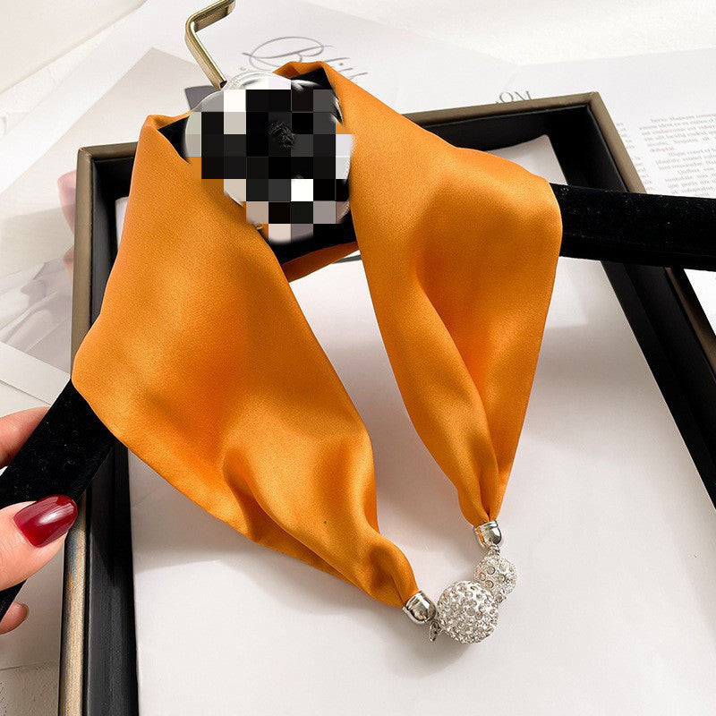 Solid Color Magnetic Button Silk Scarf Necklace Pendant Decoration