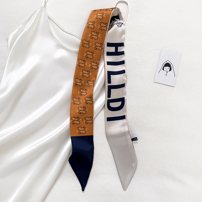 Double-sided Small Streamer Women Long Silk Scarf