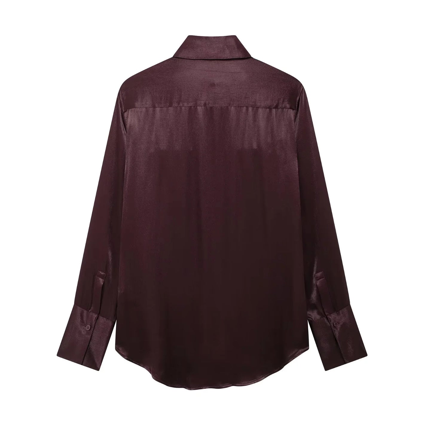 Women's Pocket Silk Satin Long-sleeved Shirt