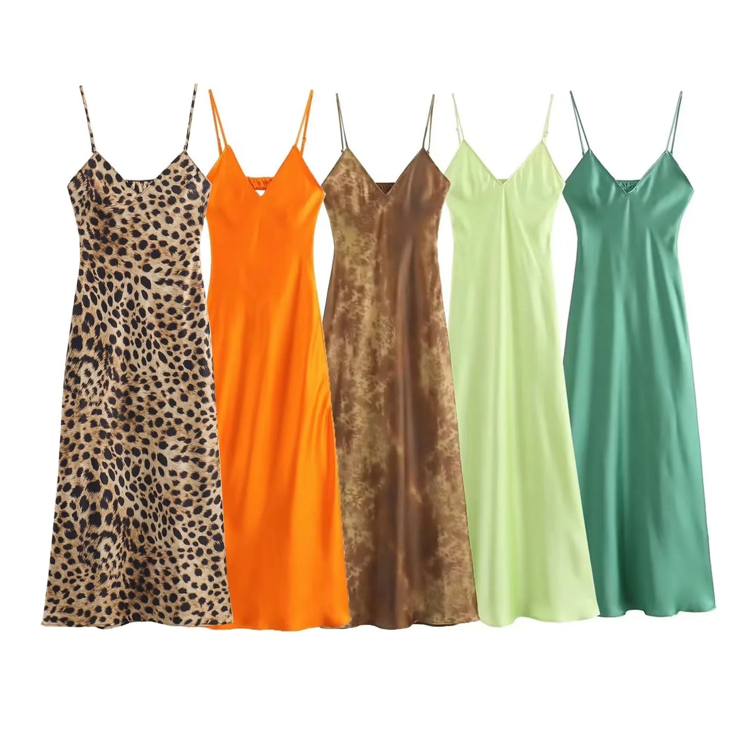 Women's Fashion Casual Silk Satin Sling Dress
