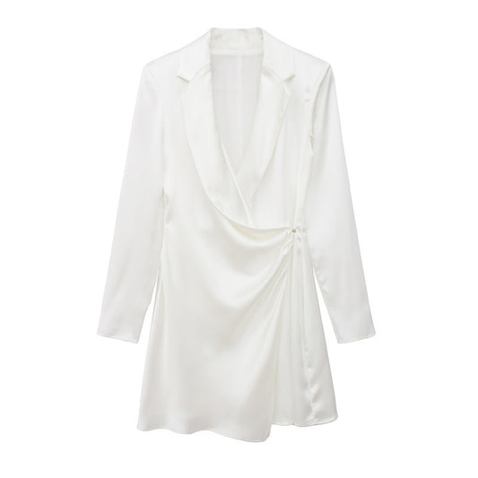 Silk Satin Irregular Skirt Long Sleeve Dress