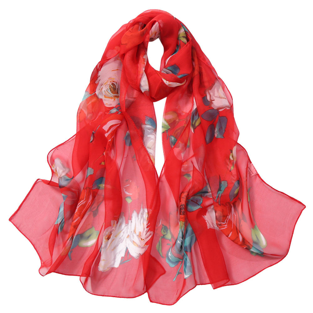Women's Rose Pattern Sunscreen Silk Scarf