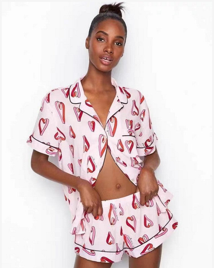 Ice Silk Satin Short Sleeve Pajamas Women's Suit