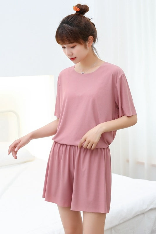 Ice silk soft soft short sleeve shorts suit
