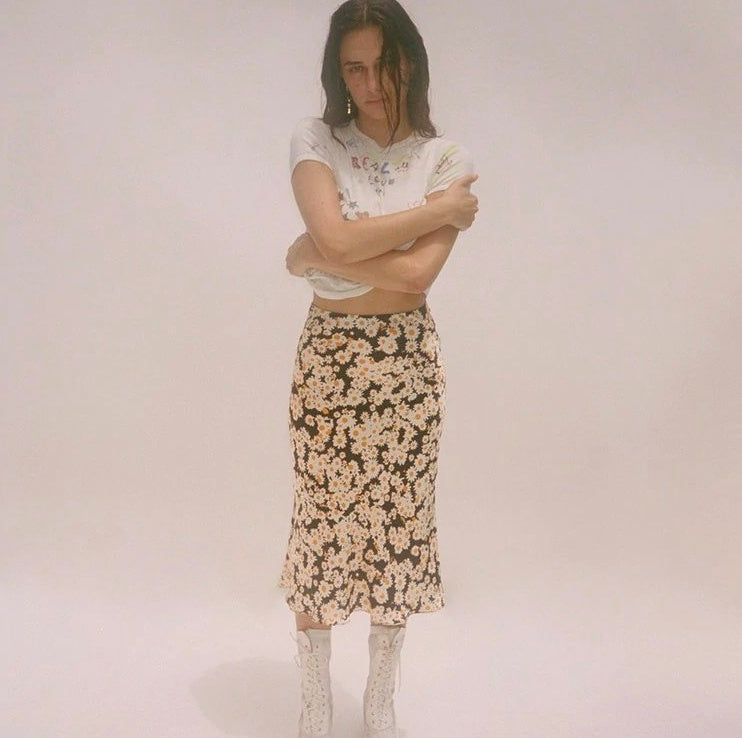 Silk satin fishtail skirt