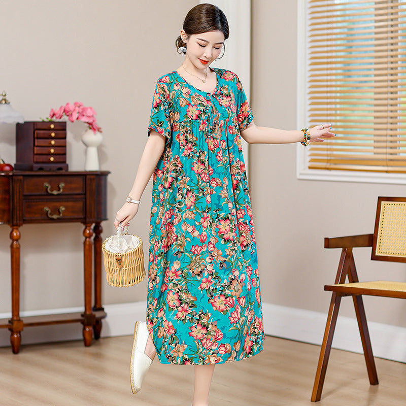 Loose Fat Mom Cotton Silk Long Skirt Cotton Summer