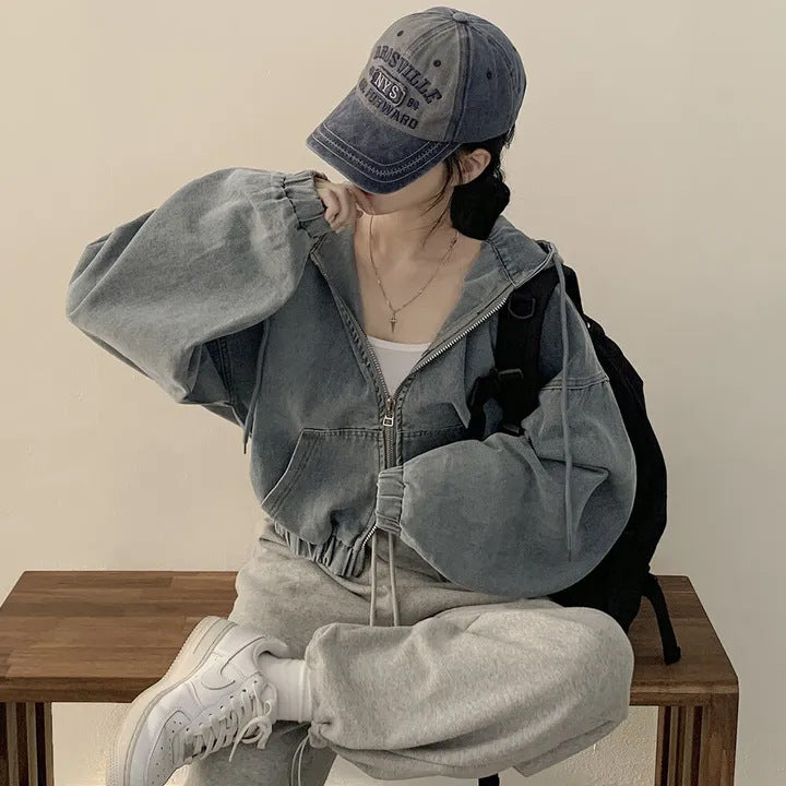 Denim Grace Retro Hooded Coat