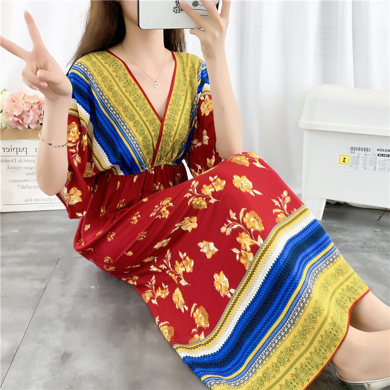 Women's Seaside Holiday Cotton Silk Dress Ethnic Style