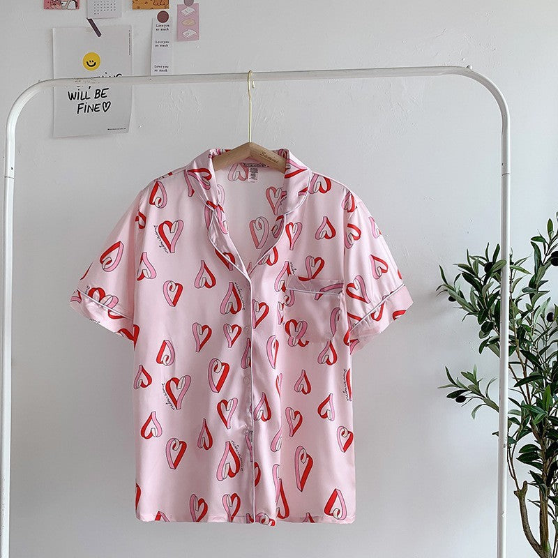 Ice Silk Satin Short Sleeve Pajamas Women's Suit