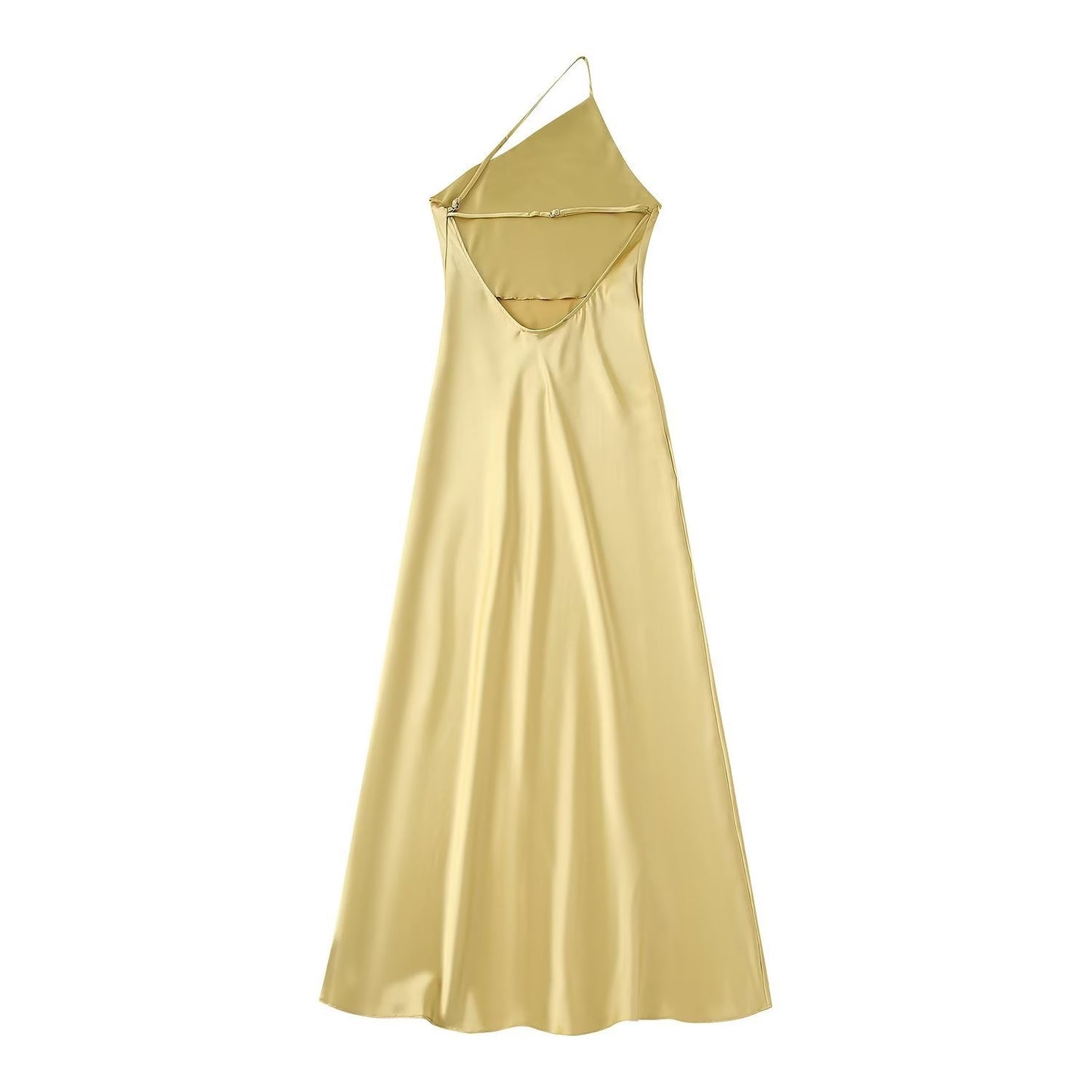 One Shoulder Asymmetric Silk Satin Texture Waist Pulling Dress