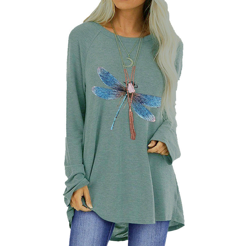 Loose Round Neck Long Sleeve T-shirt For Women