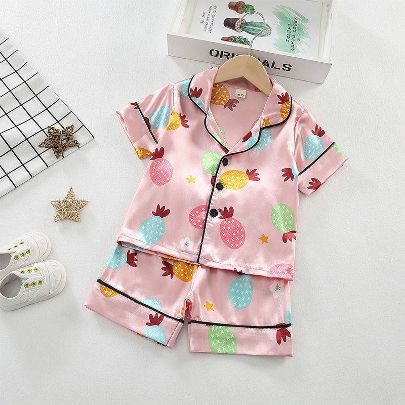 Children's Spring Summer Ice Silk Short Sleeve Pajamas