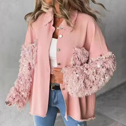 StarDust Sequin Denim Tassel Coat
