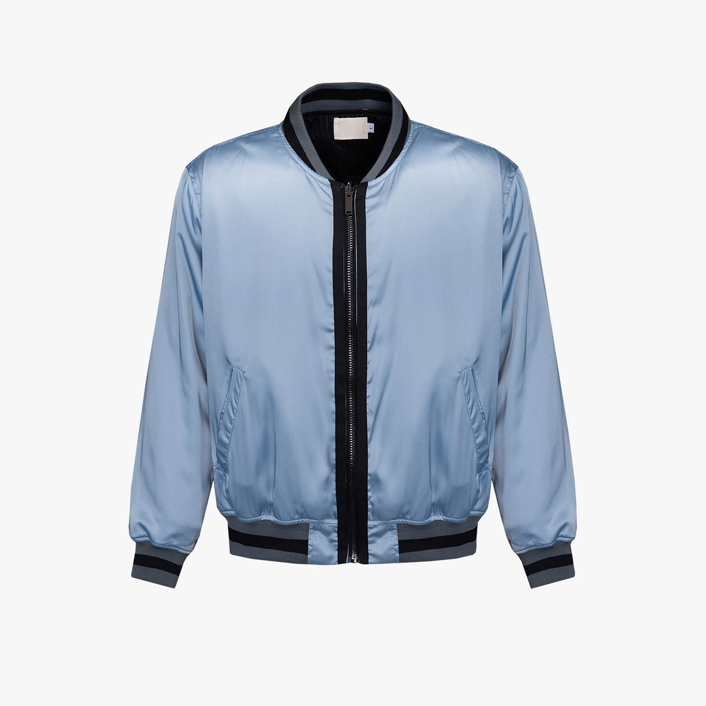 Blue Silk Cotton Bomber Jacket