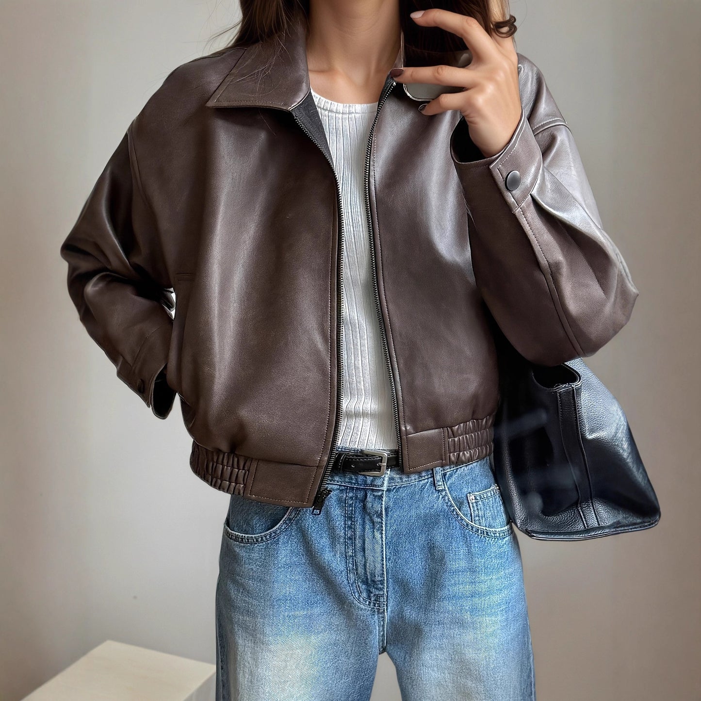 VintageAura Longline Leather Jacket