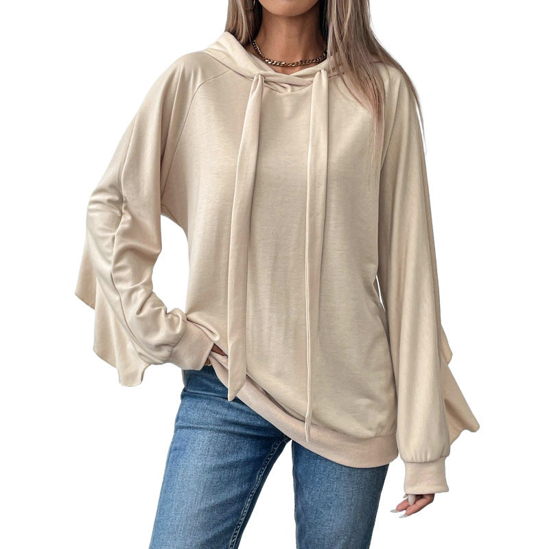 BreezeRuffle Drawstring Hoodie Sweater