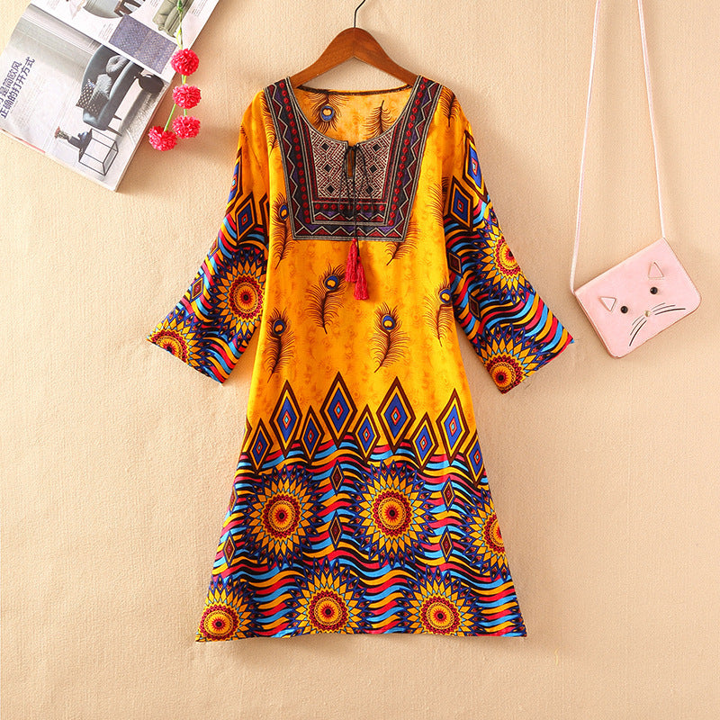 Cotton Silk Floral Dress Vintage Women's Clothing