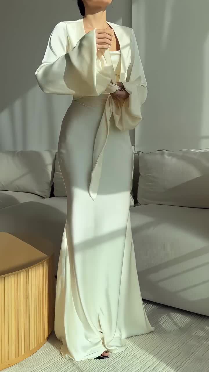Ice Silk Sling Dress Long Sleeve Cardigan Jacket Suit