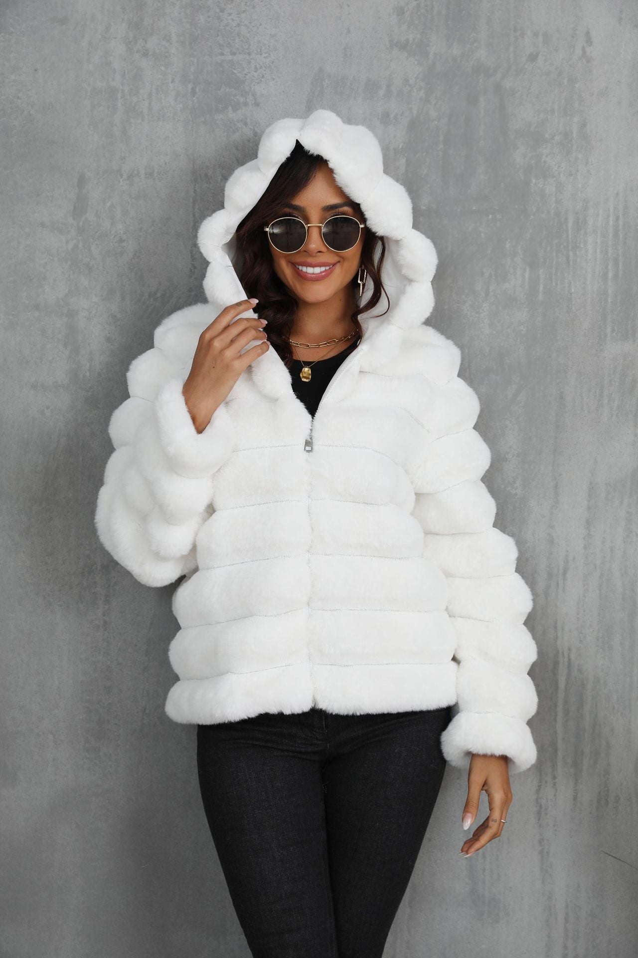 FauxFur Stride Hooded Jacket