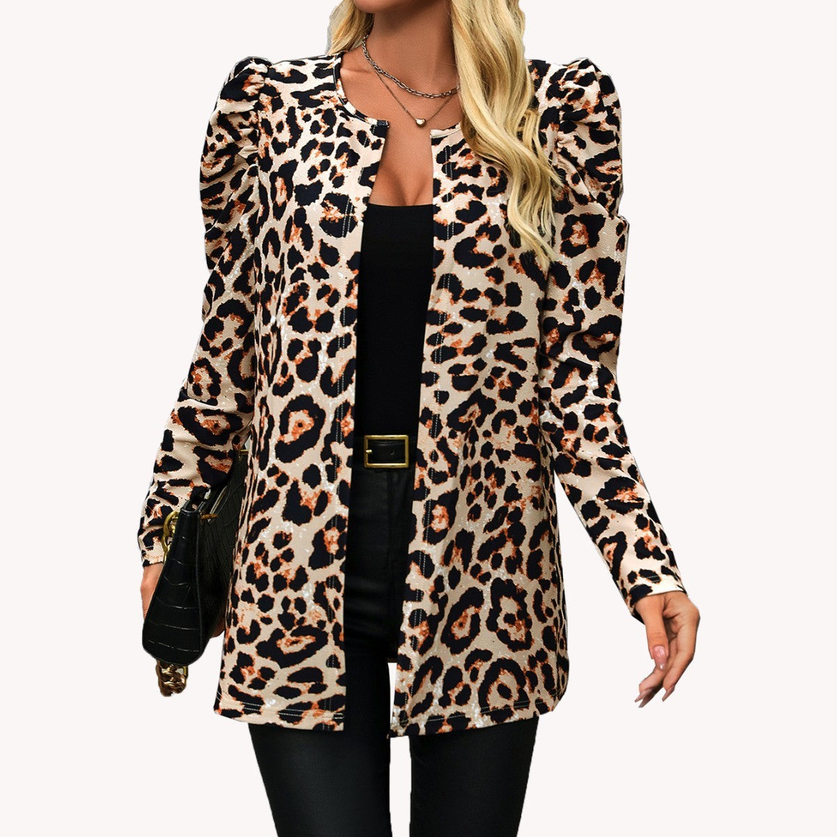 WildCharm Leopard Print Cardigan Coat