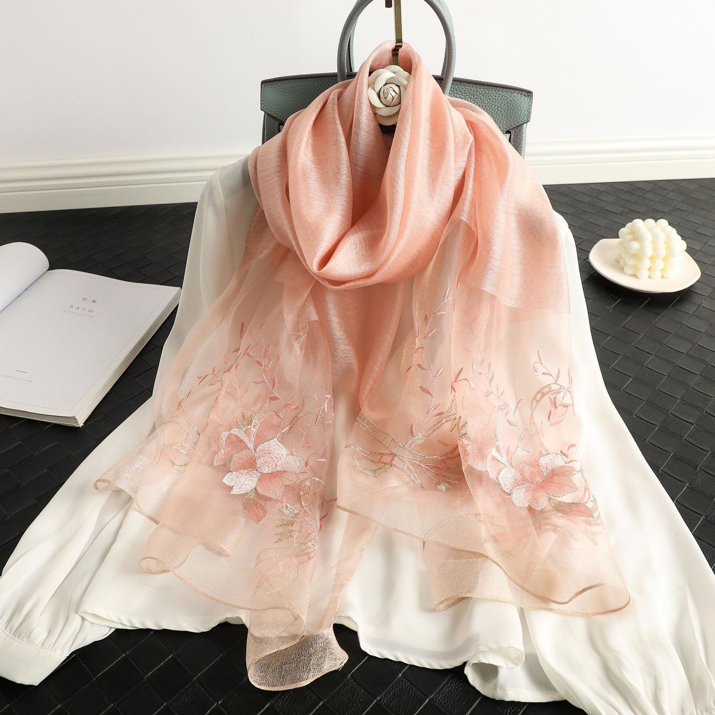 Elegant All-match Peony Silk Wool Embroidered Fashion Scarf