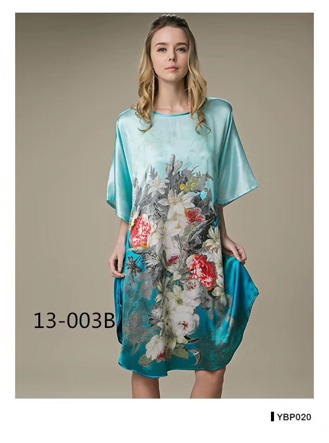 Inkjet Bat Shirt Women's Spring And Summer Home Service New Style Silk Silk Pajamas Nightdress Loose