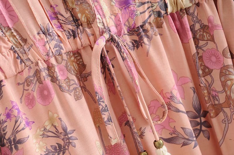 Cotton silk tassel lace up dress