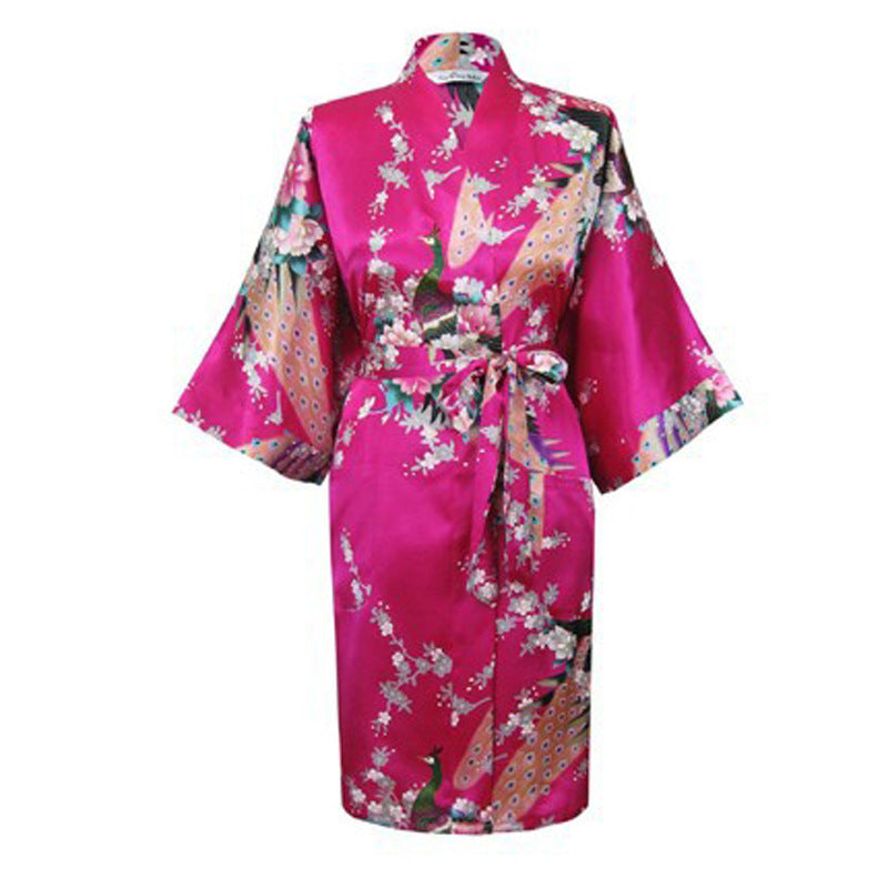 Silk nightgown peacock nightgown sexy cardigan