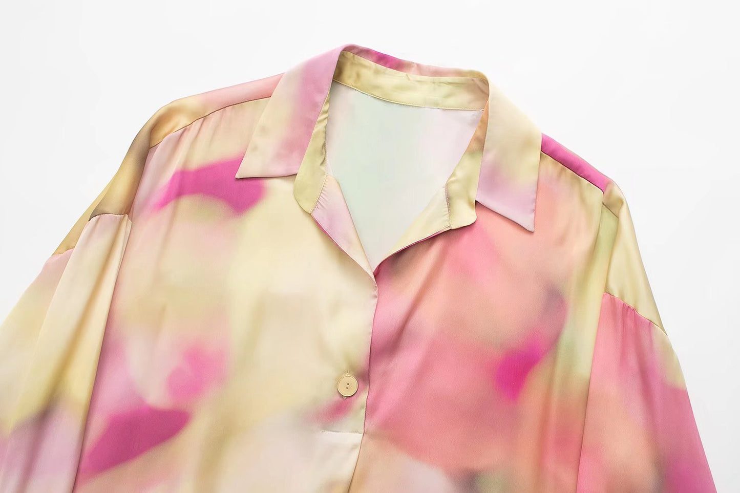 Women's Fashion Tie Dye Silk Satin Textured Shirt