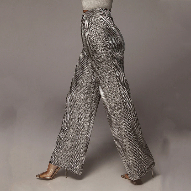 Bright silk sexy high waist wide-leg pants