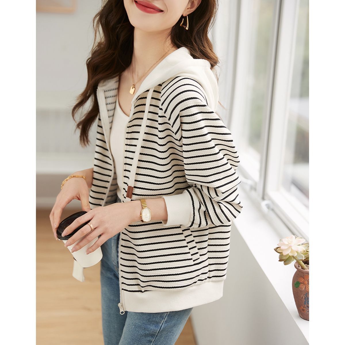 LineaEase™ Striped Hoodie Coat