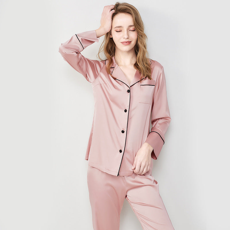 New Ice Silk Pajamas Women's Silk Long-sleeved Homewear Suit